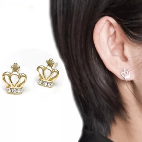 crown cross Crystal Rhinestones gold Color Studs Jewelry - Crown Cross Crystal Rhinestones Studs Earrings